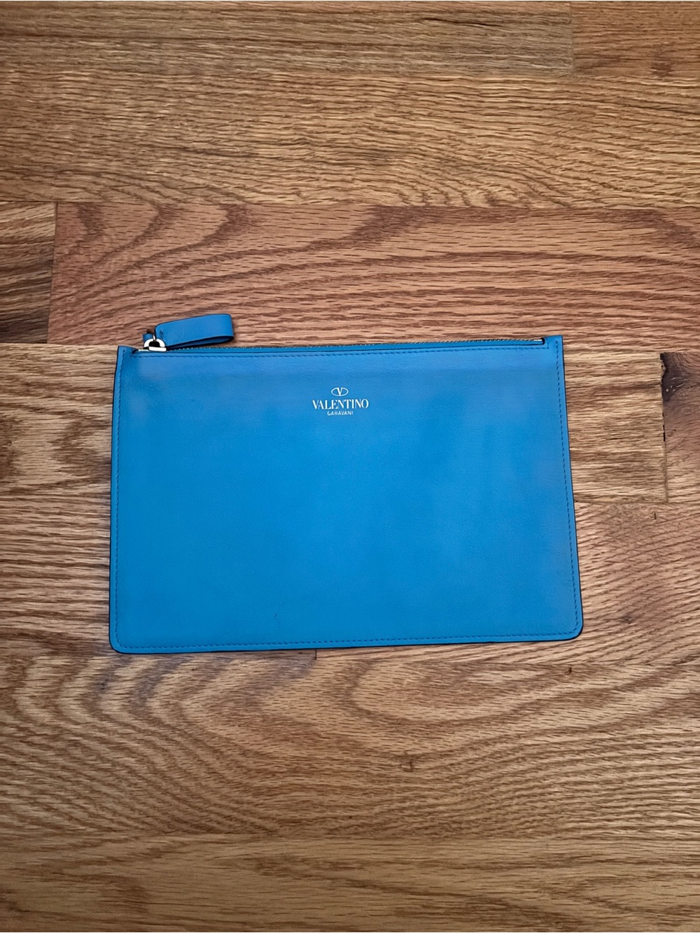 Valentino Garavani Blue Leather Zip Pouch